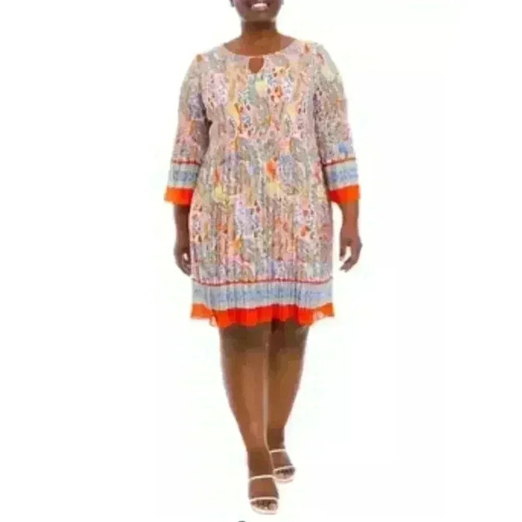 Emma & Michelle Plus Size 2X Bell Sleeve Keyhole Printed Dress Retail $84.00 - Picture 1 of 13